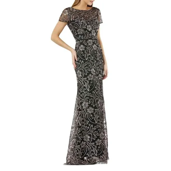 Embroidered lace top gown js collections
